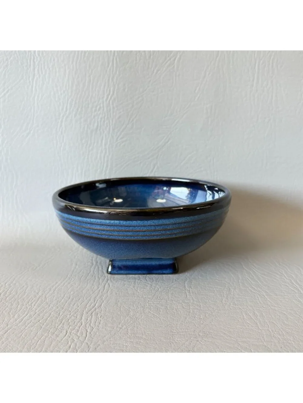 Vintage FS Cobalt Blue Ceramic Bowl Ribbed Rice Soup Cereal Studio Stoneware